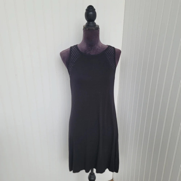LILY BLEU BEACH Black Stretchy Fishnet Racer Tank Mini Dress Sleveless Sz S - Picture 1 of 11